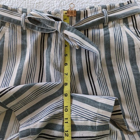Loft Green Black Cream Striped Cotton Shorts w/ belted tie - Picture 9 of 9
